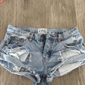 One Teaspoon Distressed Blue Jean Shorts